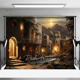 Lofaris Ancient Middle Eastern Village at Night Photography Backdrop Old Stone Buildings with Lanterns Biblical Prop